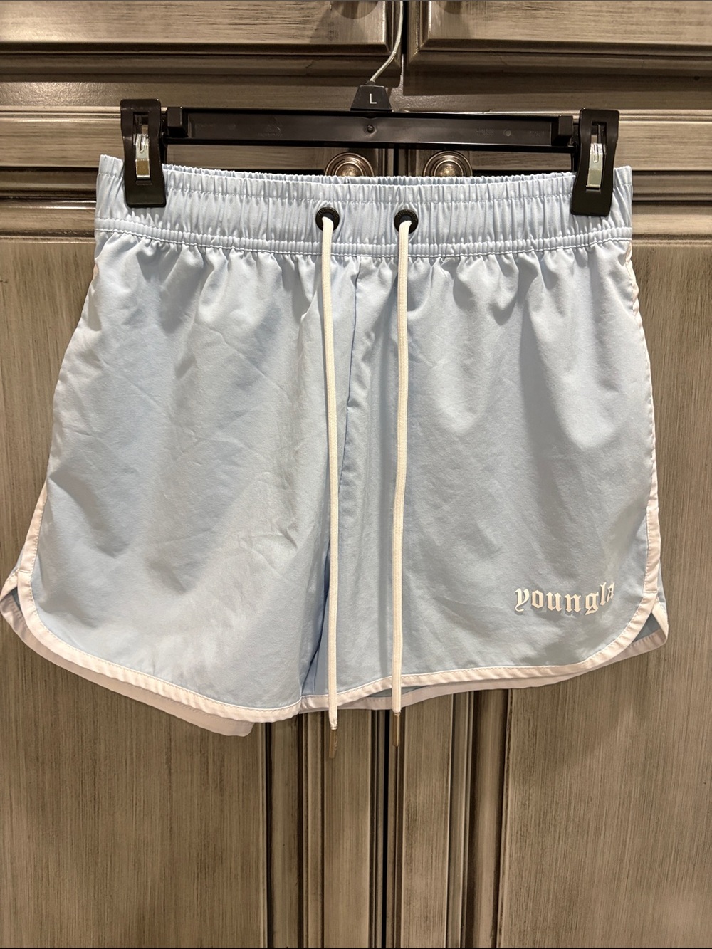 YoungLA Light Blue Women's Athletic Drawstring Shorts with White Trim